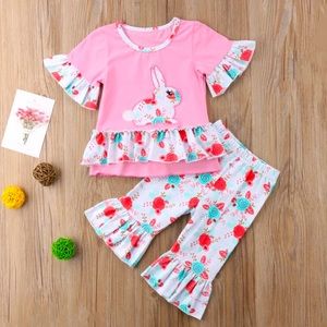 Easter Bunny Pink 4T Ruffled Outfit